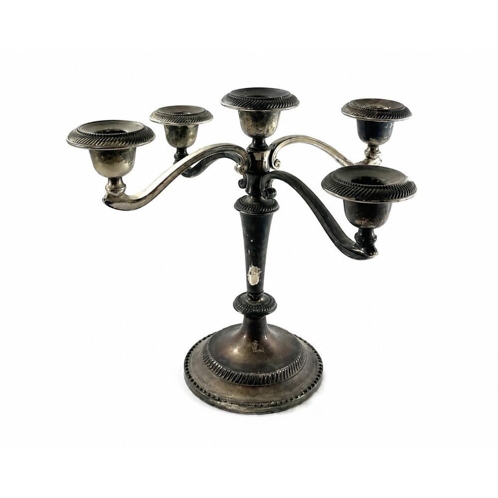 Vintage Leonard Silver Plated 5 Arm Candelabra Candle Holder 9” Hong Kong